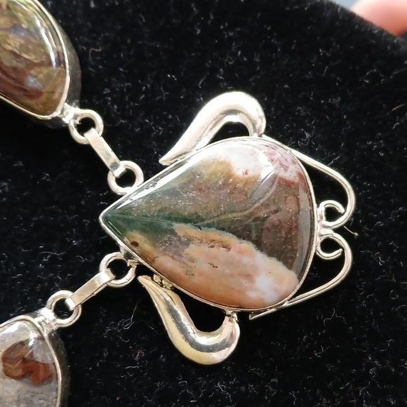 New Ocean Jasper & Turritella Agate 925 Silver Necklace. - Picture 6 of 15
